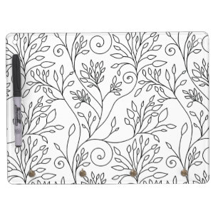 Chic Black White Line Art Vines Floral Pattern Dry Erase Board With Keychain Holder