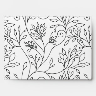Chic Black White Line Art Vines Floral Pattern Envelope