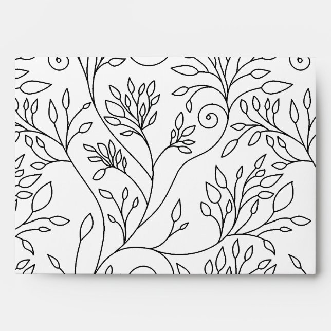 Chic Black White Line Art Vines Floral Pattern Envelope (Front)