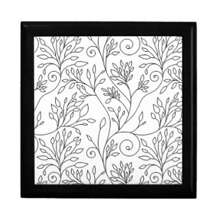 Chic Black White Line Art Vines Floral Pattern Gift Box