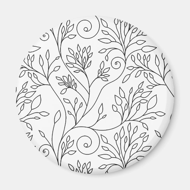 Chic Black White Line Art Vines Floral Pattern Magnet (Front)