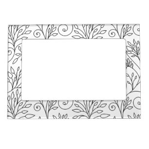 Chic Black White Line Art Vines Floral Pattern Magnetic Picture Frame