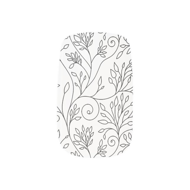 Chic Black White Line Art Vines Floral Pattern Minx Nail Art (Left Thumb)