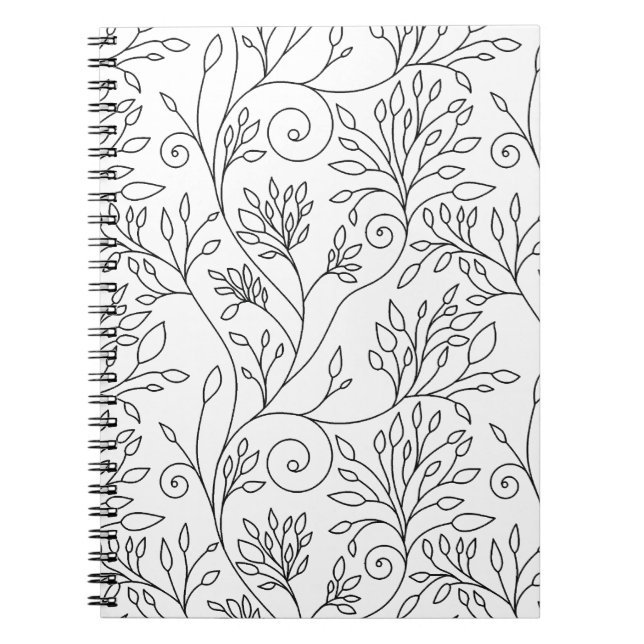 Chic Black White Line Art Vines Floral Pattern Notebook (Front)