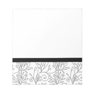 Chic Black White Line Art Vines Floral Pattern Notepad