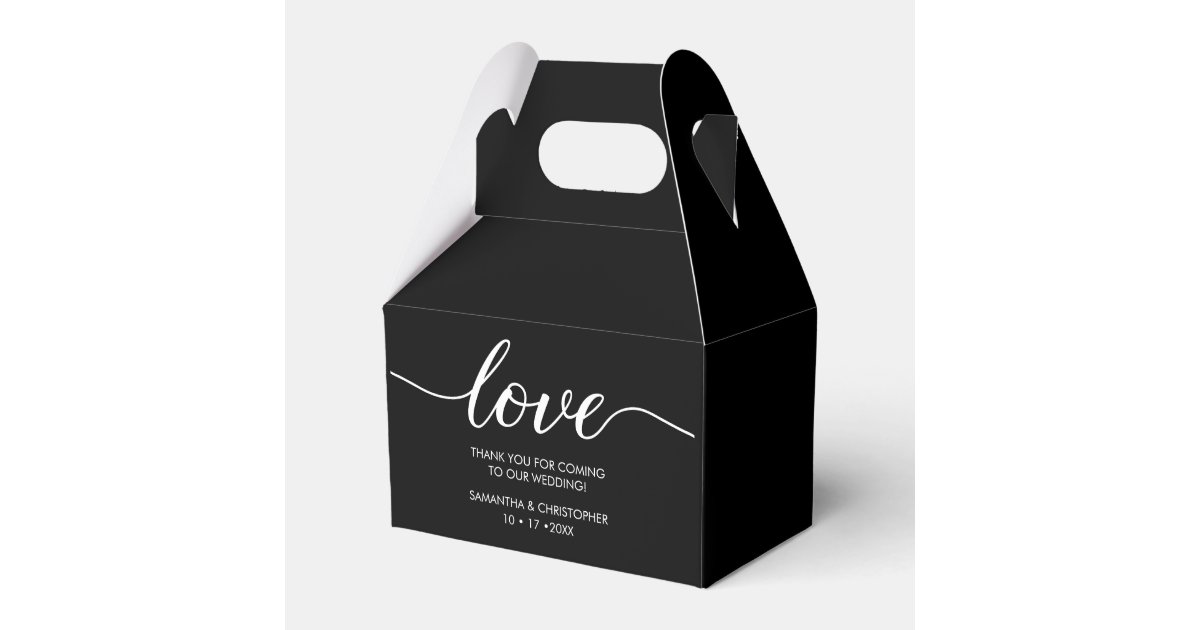 Chic Black white Love Script Custom Wedding Favor Boxes | Zazzle