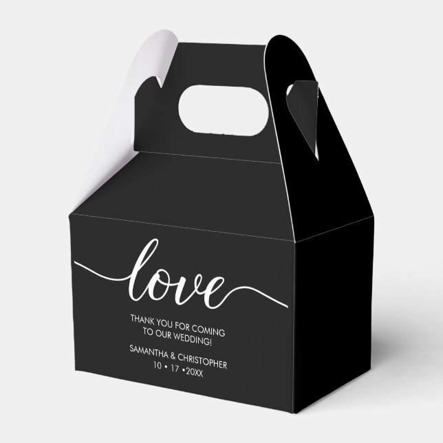 Chic Black white Love Script Custom Wedding  Favor Boxes (Front Side)