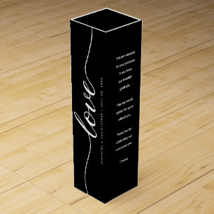 Chic Black White Love script Wedding Favor Wine Box