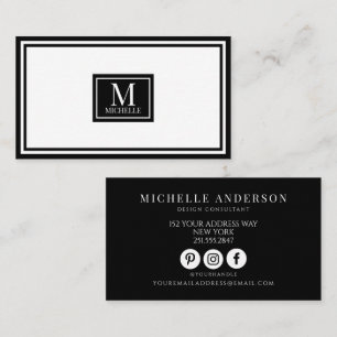 Chic Black White Luxury Monogram Modern Business Card