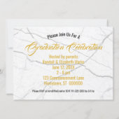 Chic Black White Marble Gold Photo Graduation Invitation (Back)