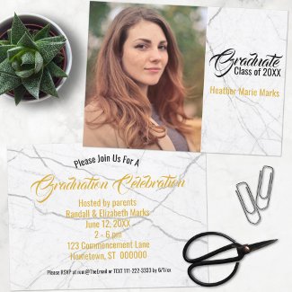 Chic Black White Marble Gold Photo Graduation