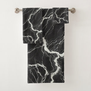 Chic Black & White Marble Look Glamour Bath Towel Set