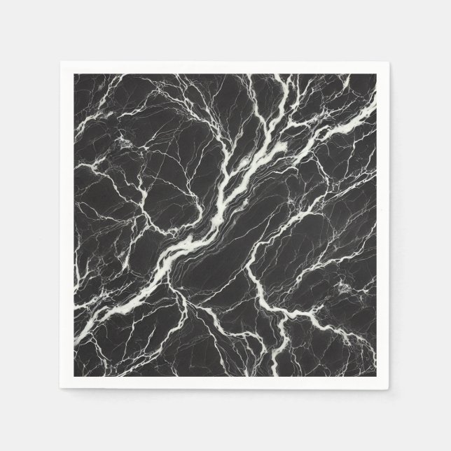 Chic Black & White Marble Look Glamour Napkins (Front)