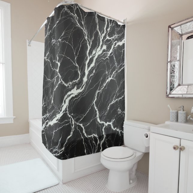 Chic  Black & White Marble Look Glamour Shower Curtain (In Situ)