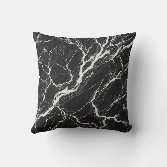 Chic Black & White Marble Look Glamour Throw Pillow (Back)