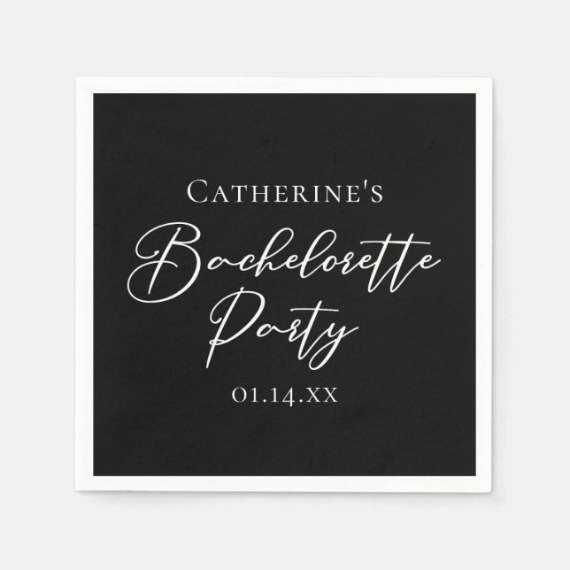 Chic Black White Minimalist Bachelorette Party Napkins (Front)