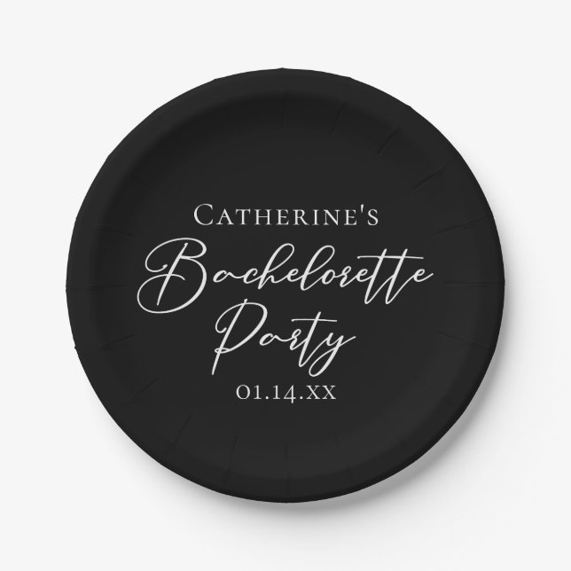 Chic Black White Minimalist Bachelorette Party Paper Plates (Front)