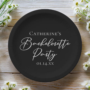 Chic Black White Minimalist Bachelorette Party Paper Plates