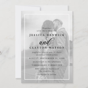 Chic Black & White Minimalist Custom Photo Wedding Invitation