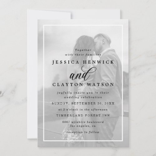 Chic Black  White Minimalist Custom Photo Wedding Invitation