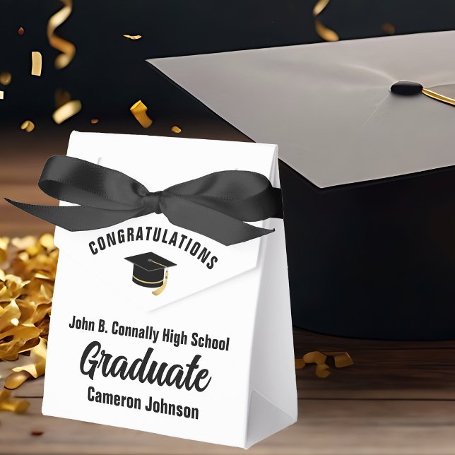 Chic Black White Modern Custom Graduation Party Favor Boxes (Creator Uploaded)