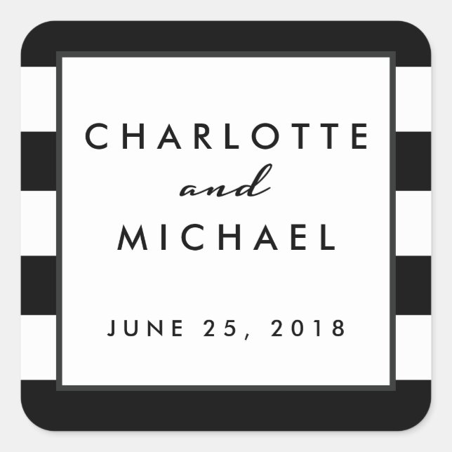 Chic Black | White Modern Wedding Favor Label (Front)
