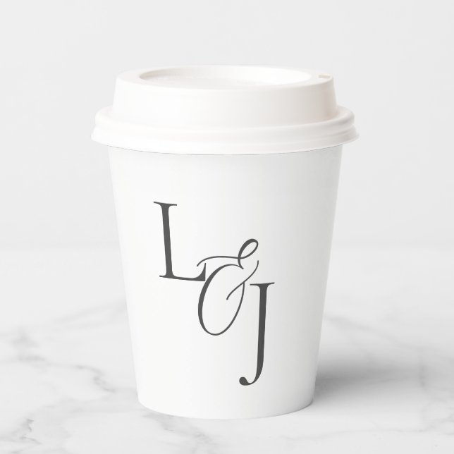 Chic Black & White Monogram Script Event Wedding  Paper Cups (Front)