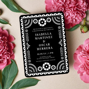 Chic Black & White Papel Picado Inspired Wedding Invitation