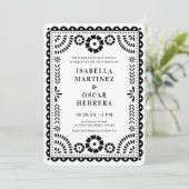 Chic Black & White Papel Picado Inspired Wedding  Invitation (Standing Front)