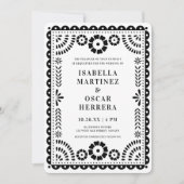 Chic Black & White Papel Picado Inspired Wedding  Invitation (Front)