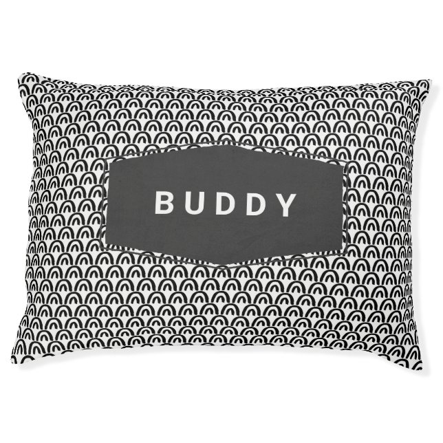 Chic Black White Pattern Personalized Dog Pet Bed (Front)
