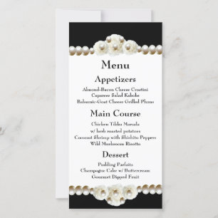 Chic Black & White Pearl Wedding Menu