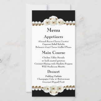 Chic Black & White Pearl Wedding Menu