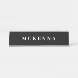 Chic Black White Personalized Home Office Business Desk Name Plate