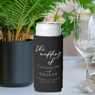 Chic Black White Personalized Wedding Favor Seltzer Can Cooler