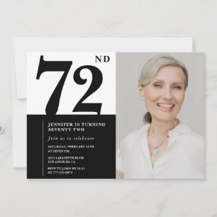 Chic Black White Photo 72nd Birthday Invitation