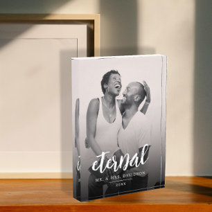Chic Black White Photo Modern Script Wedding Love Acrylic Award