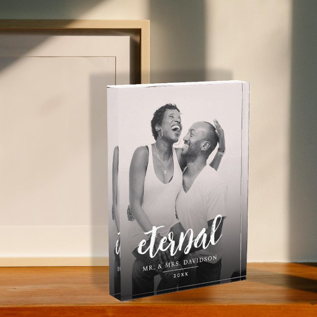 Chic Black White Photo Modern Script Wedding Love Acrylic Award (Creator Uploaded)