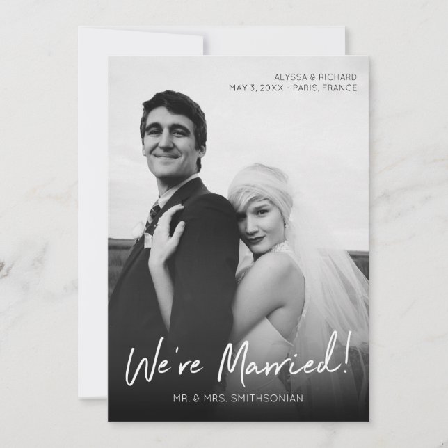 Chic Black & White Photo Typography Wedding Invitation (Front)