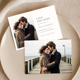 Chic Black & White Photo Wedding Save The Date Invitation
