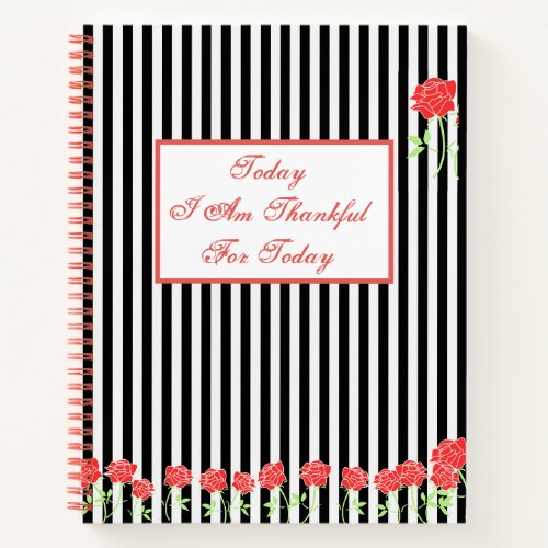 Chic Black White Pink Flowers Gratitude Quote Notebook