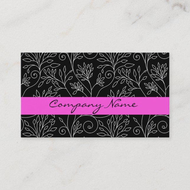 Chic Black White Pink Line Art Botanical Makeup Business Card (Front)