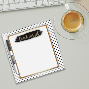 Chic Black White Polka Dot Gold Frame Reminder Dry Erase Board