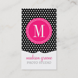 Chic Black White Polka Dots Hot Pink Personalized Business Card