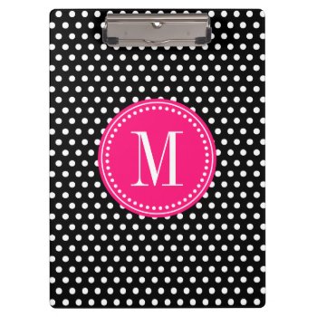 Chic Black White Polka Dots Hot Pink Personalized Clipboard by Jujulili at Zazzle