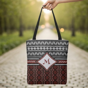 Chic Black, White & Red Abstract Tribal Tote Bag