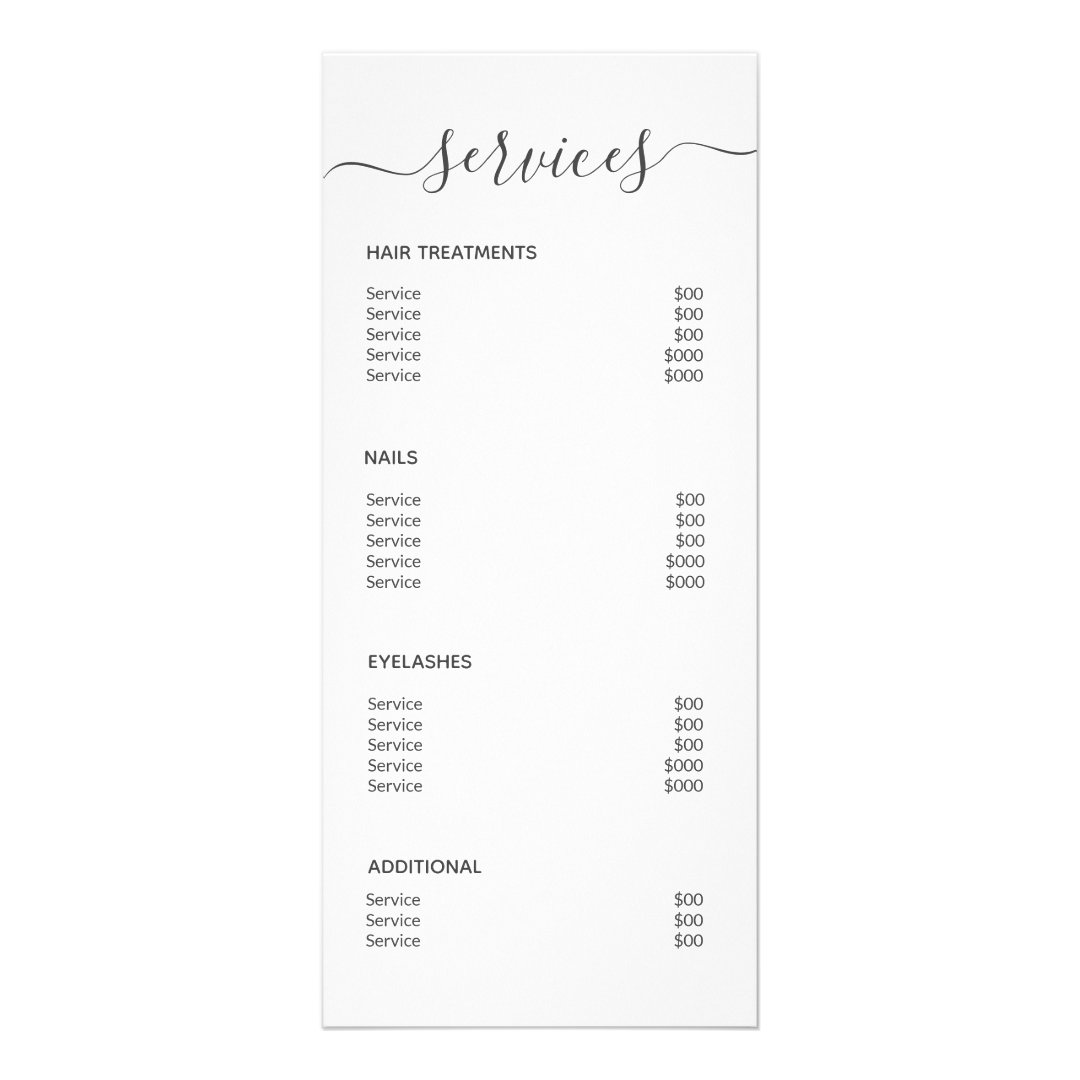 Chic Black White Salon Makeup Artist Service Menu | Zazzle