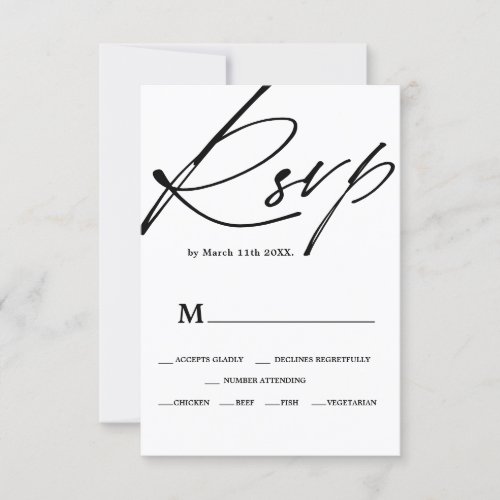 Chic black white script calligraphy rsvp wedding