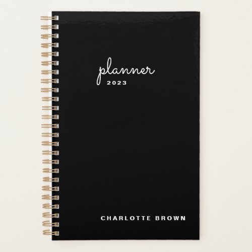 Chic Black White Script Weekly Monthly Non Dated Planner