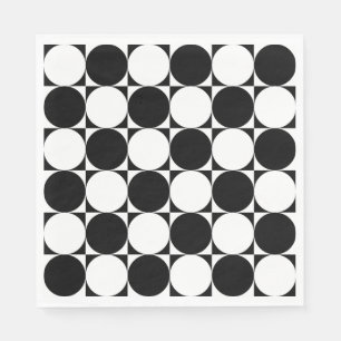 Chic Black White Seventies Circles Squares Pattern Napkins